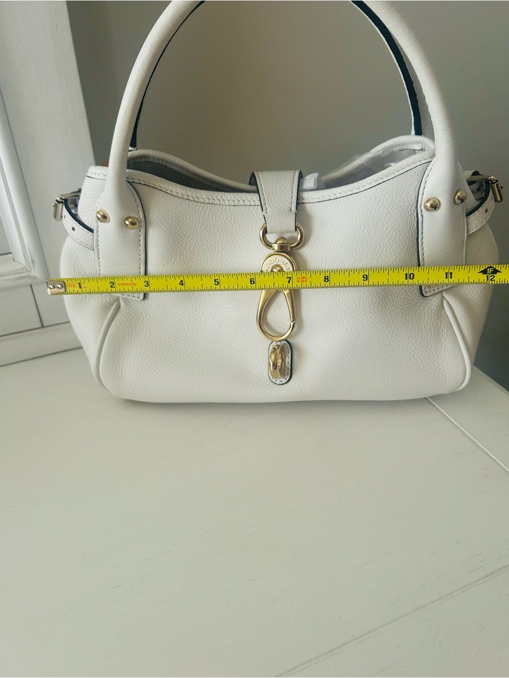 Dooney & Bourke Belvedere Medium Logo White Cream Satchel with Gold Accents - Picture 13 of 16